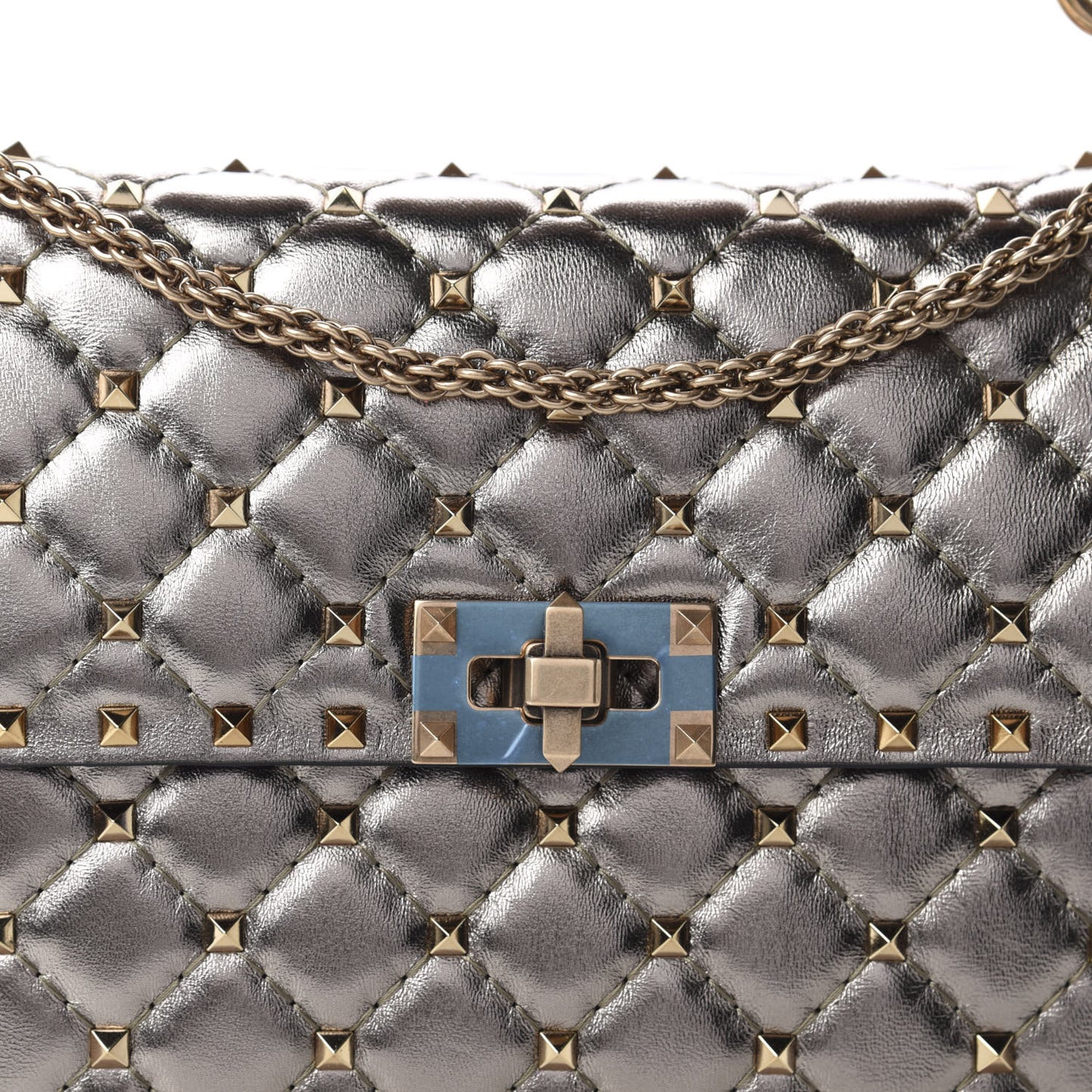 Metallic Lambskin Medium Rockstud Spike Shoulder Bag Sasso