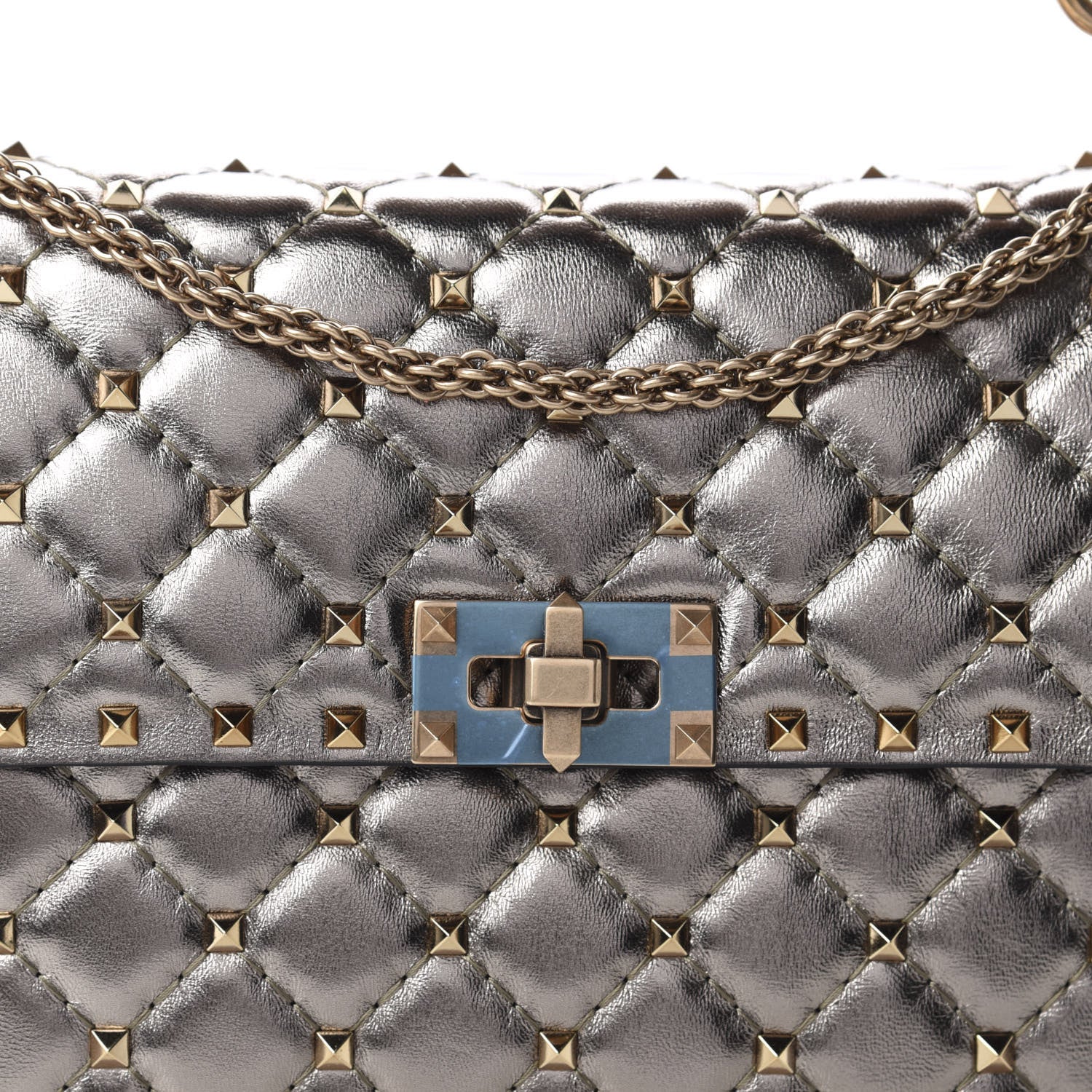 Valentino Garavani Metallic Lambskin Medium Rockstud Spike Shoulder Bag Sasso 10 of 10