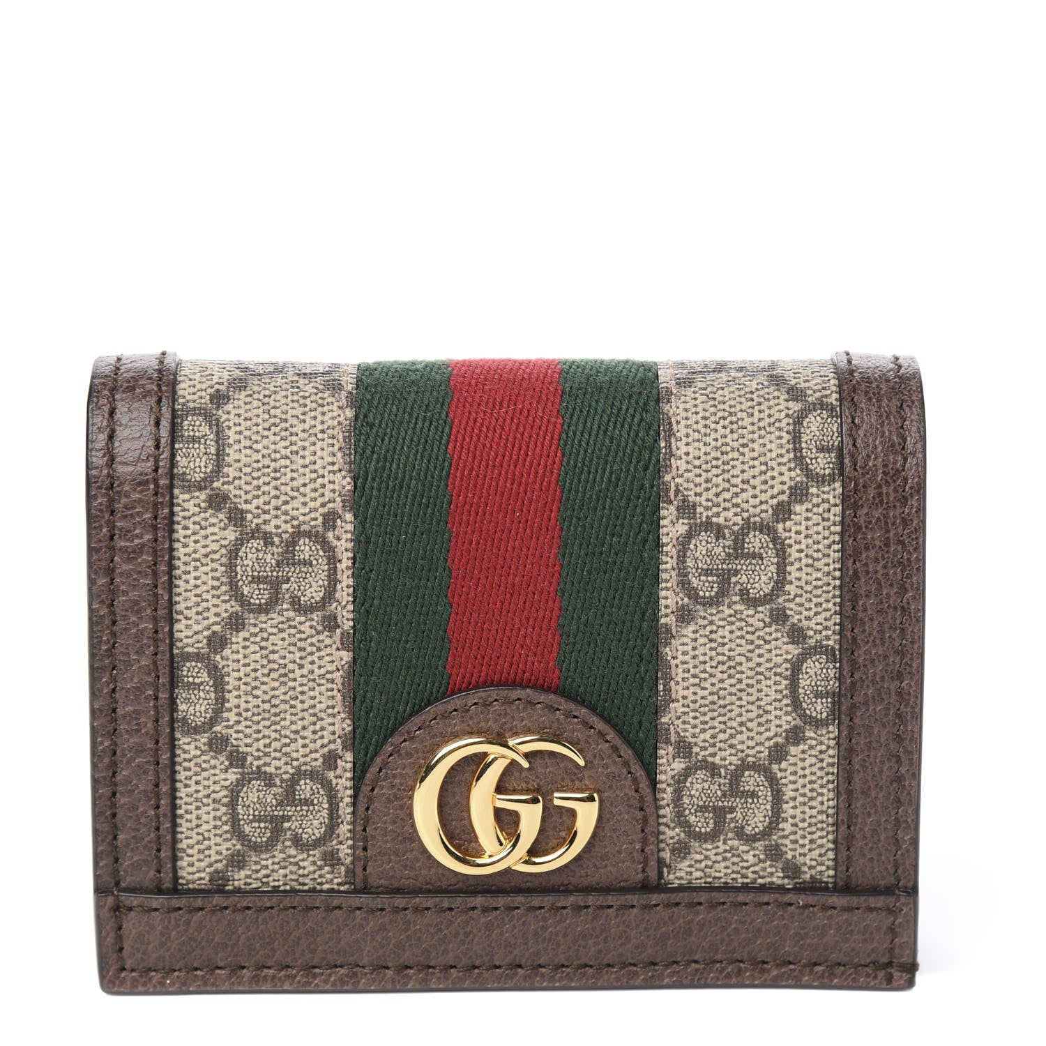 Gucci GG Supreme Monogram Web Ophidia Card Case Beige New Acero 1 of 5