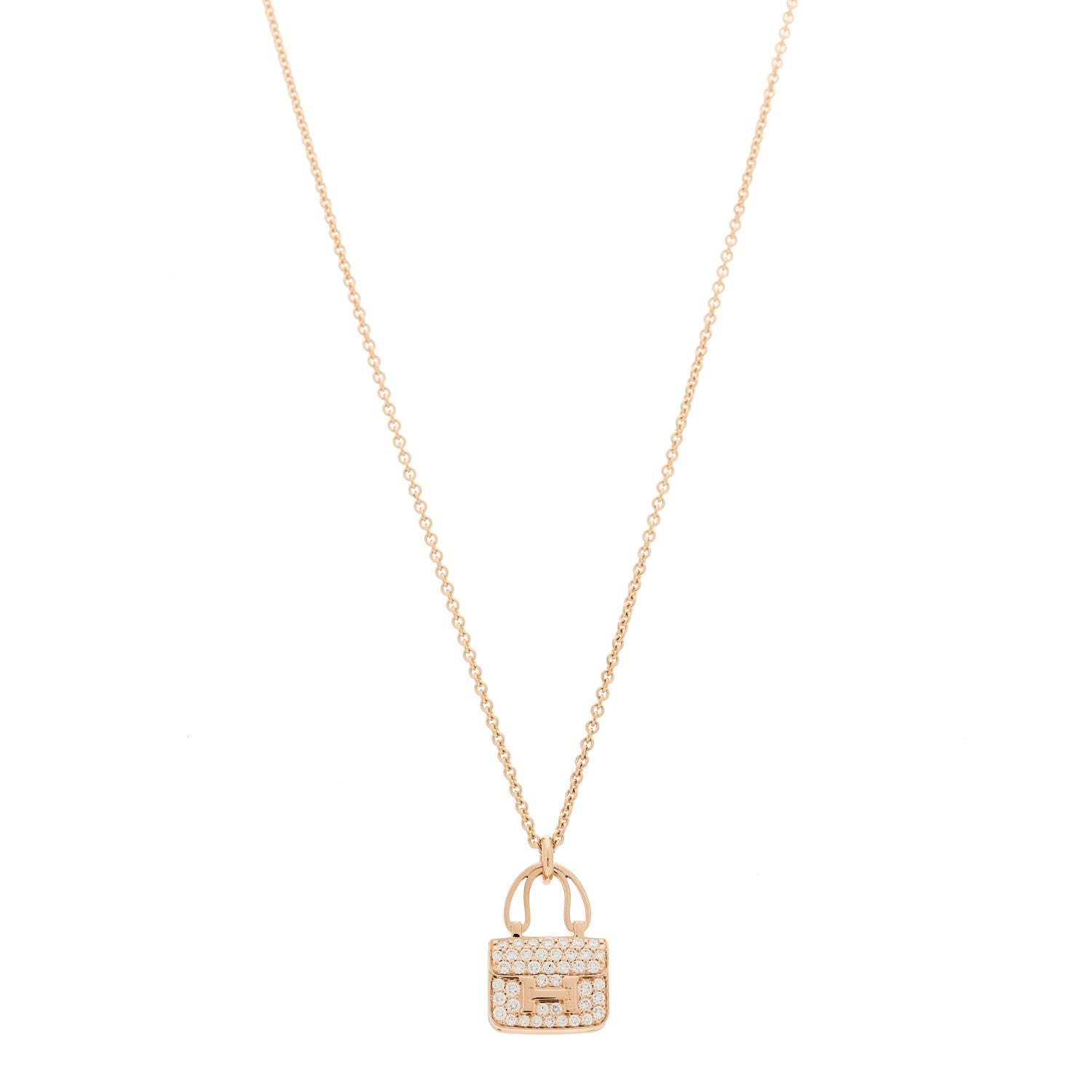 Hermes 18K Rose Gold Diamond Constance Amulettes Pendant Necklace 1 of 7