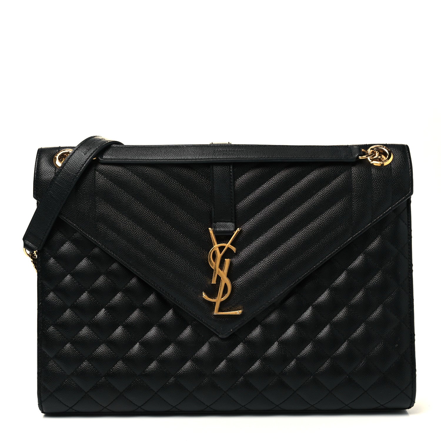 Saint Laurent Grain De Poudre Textured Mixed Matelasse Large Triquilt Monogram Satchel Black 1 of 7