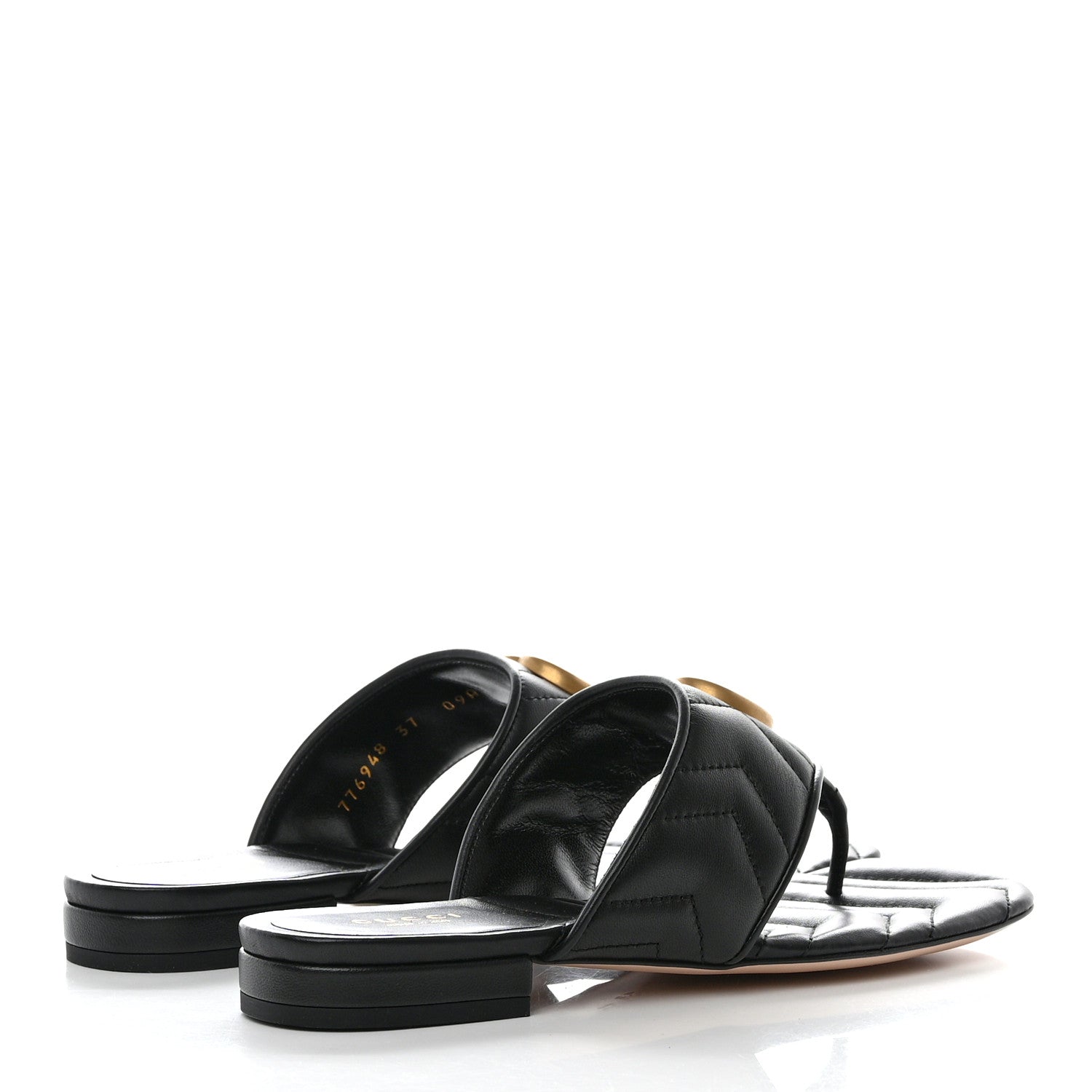 Gucci Nappa Charlotte Double G Marmont Thong Sandals 37 Black 4 of 9