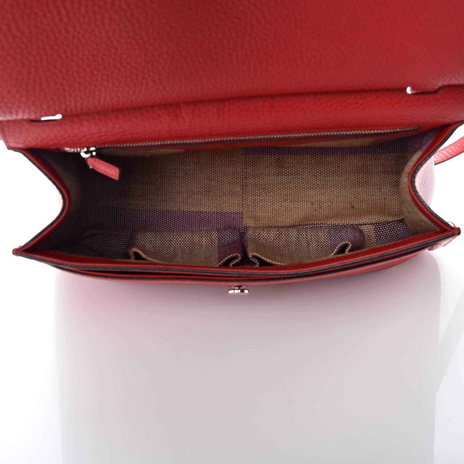 Gucci Pebbled Calfskin Medium Bamboo Daily Flap Shoulder Bag Red 5 of 12