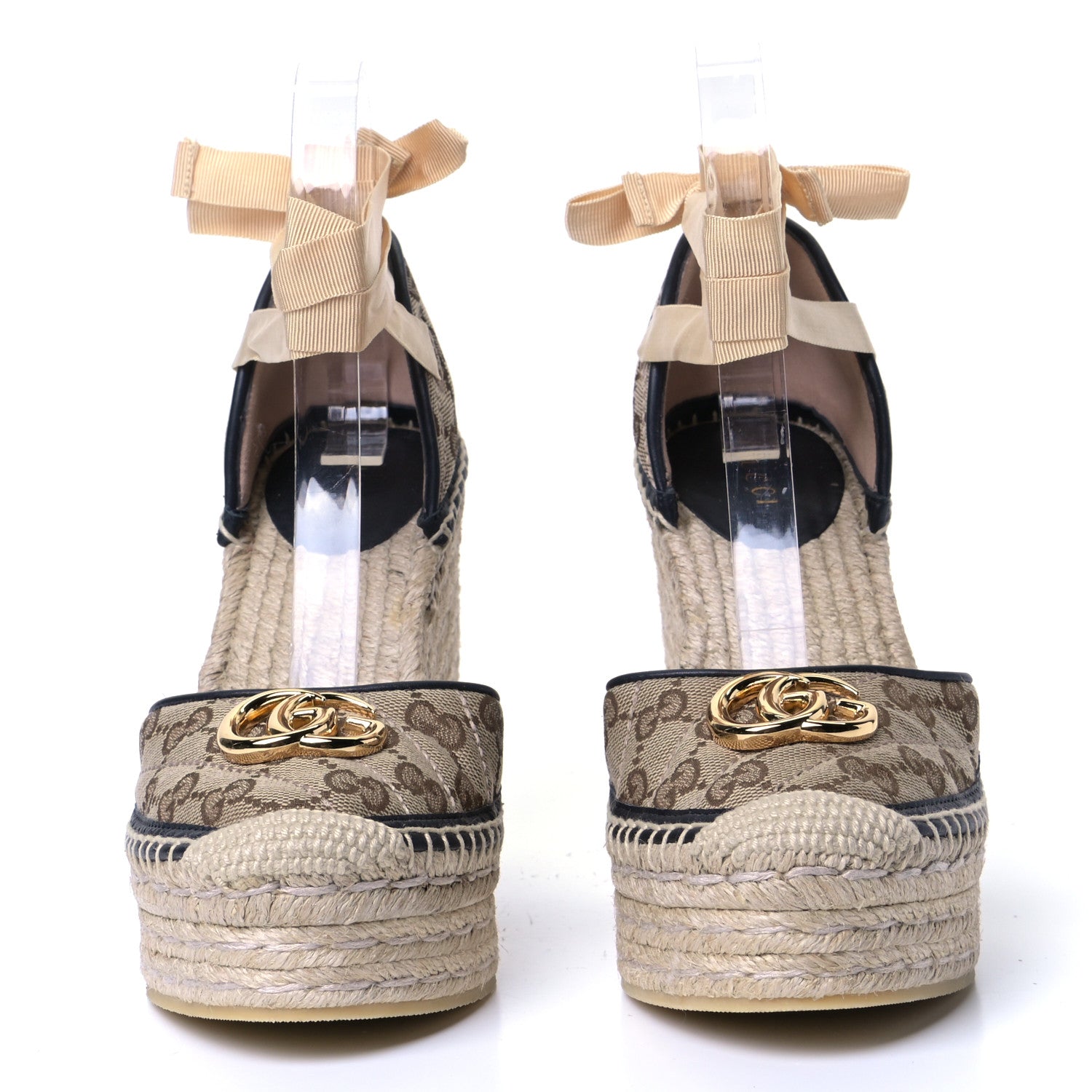 Gucci Monogram Matelasse GG Marmont Ankle Wrap Platform 35/120mm Espadrille Wedges 38.5 Beige Ebony Black Sand Storm 4 of 9