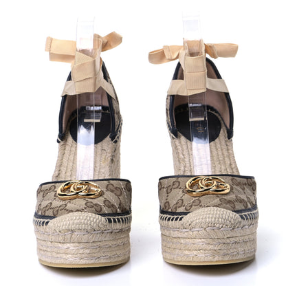 Gucci Monogram Matelasse GG Marmont Ankle Wrap Platform 35/120mm Espadrille Wedges 38.5 Beige Ebony Black Sand Storm 4 of 9