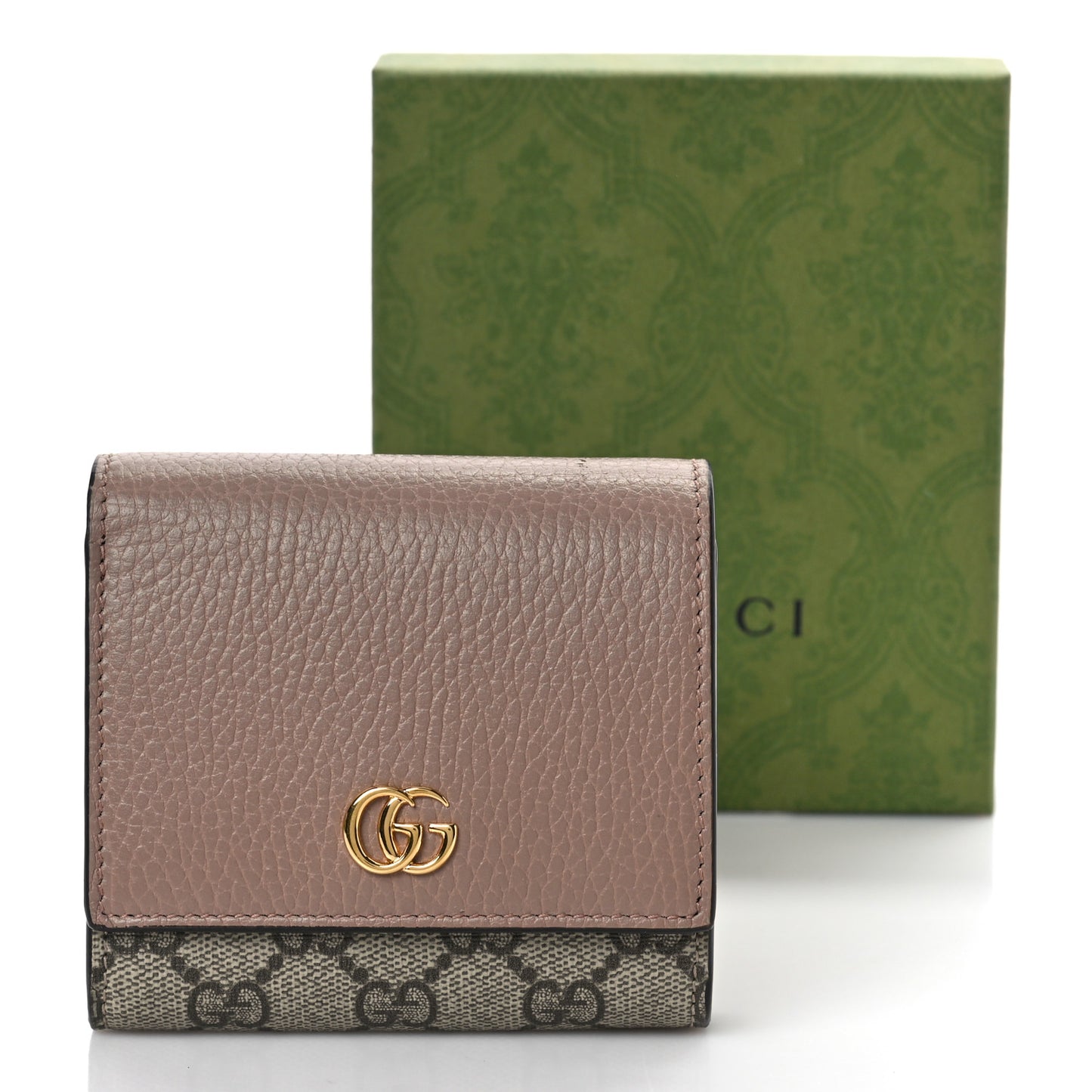 Dollar Calfskin GG Supreme Monogram Medium GG Marmont Card Case Porcelain Rose Beige Ebony