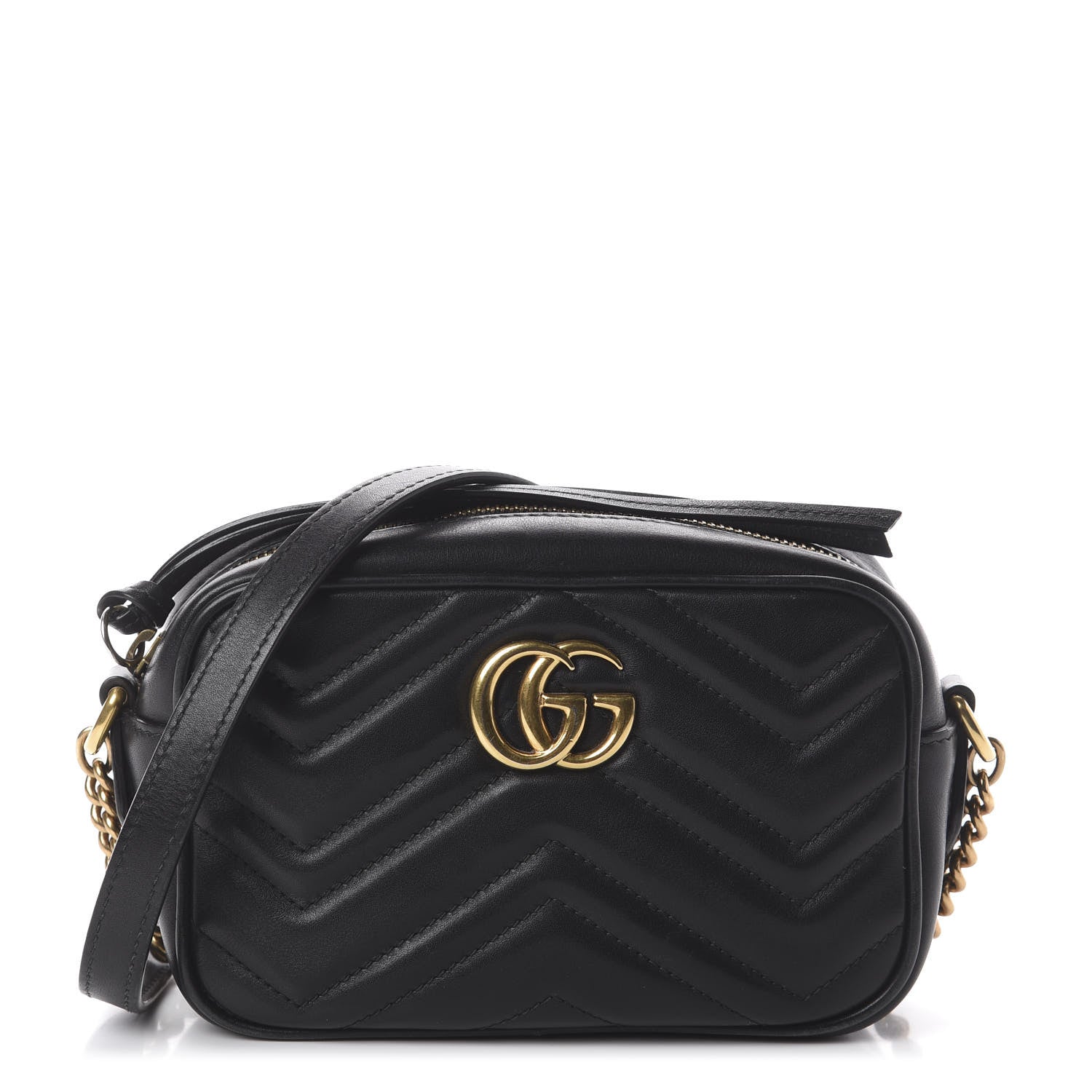 Gucci Calfskin Matelasse Mini GG Marmont Chain Shoulder Bag Black 1 of 7
