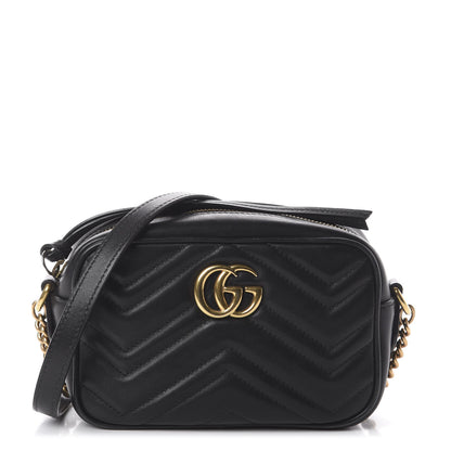Gucci Calfskin Matelasse Mini GG Marmont Chain Shoulder Bag Black 1 of 7