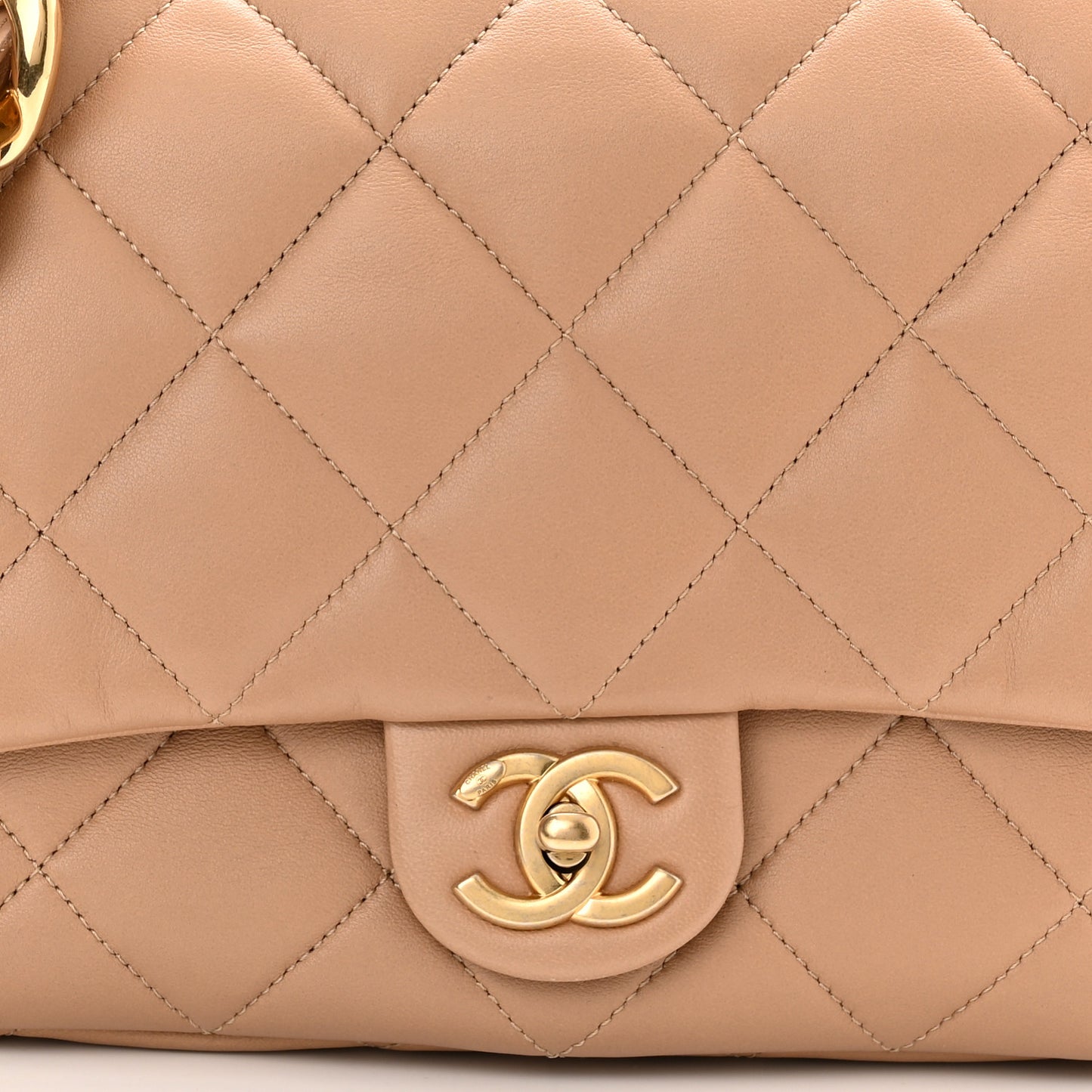 Lambskin Quilted Large CC Funky Town Flap Beige