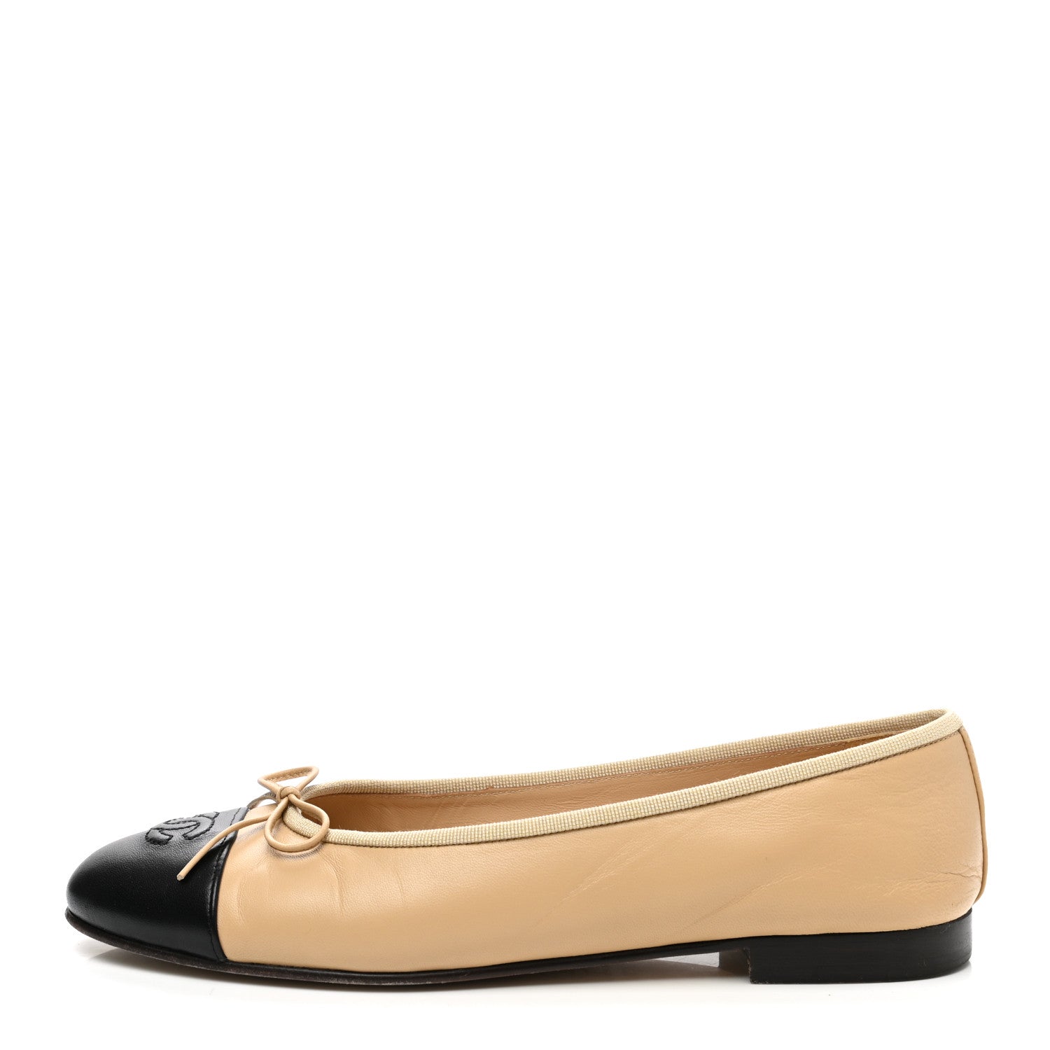 Chanel Lambskin Cap Toe CC Ballerina Flats 38.5 Beige Black 1 of 8