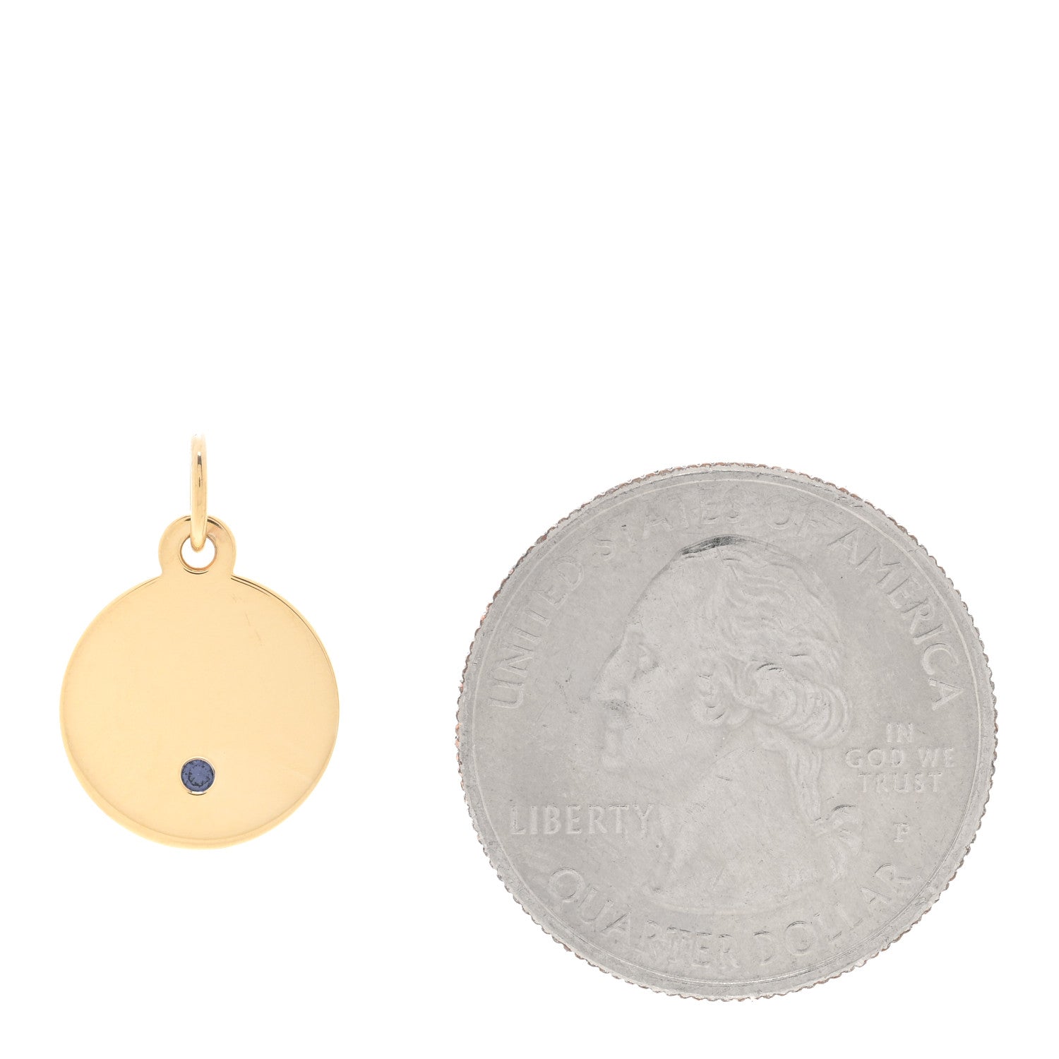 Tiffany 18K Yellow Gold Blue Sapphire Round Tag Pendant 2 of 3