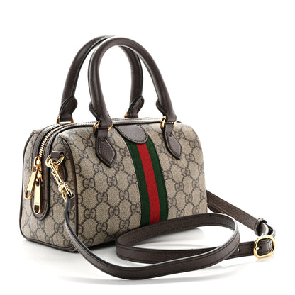 Gucci GG Supreme Monogram Textured Dollar Calfskin Web Mini Ophidia Top Handle Bowler Bag Beige Ebony New Acero 3 of 11