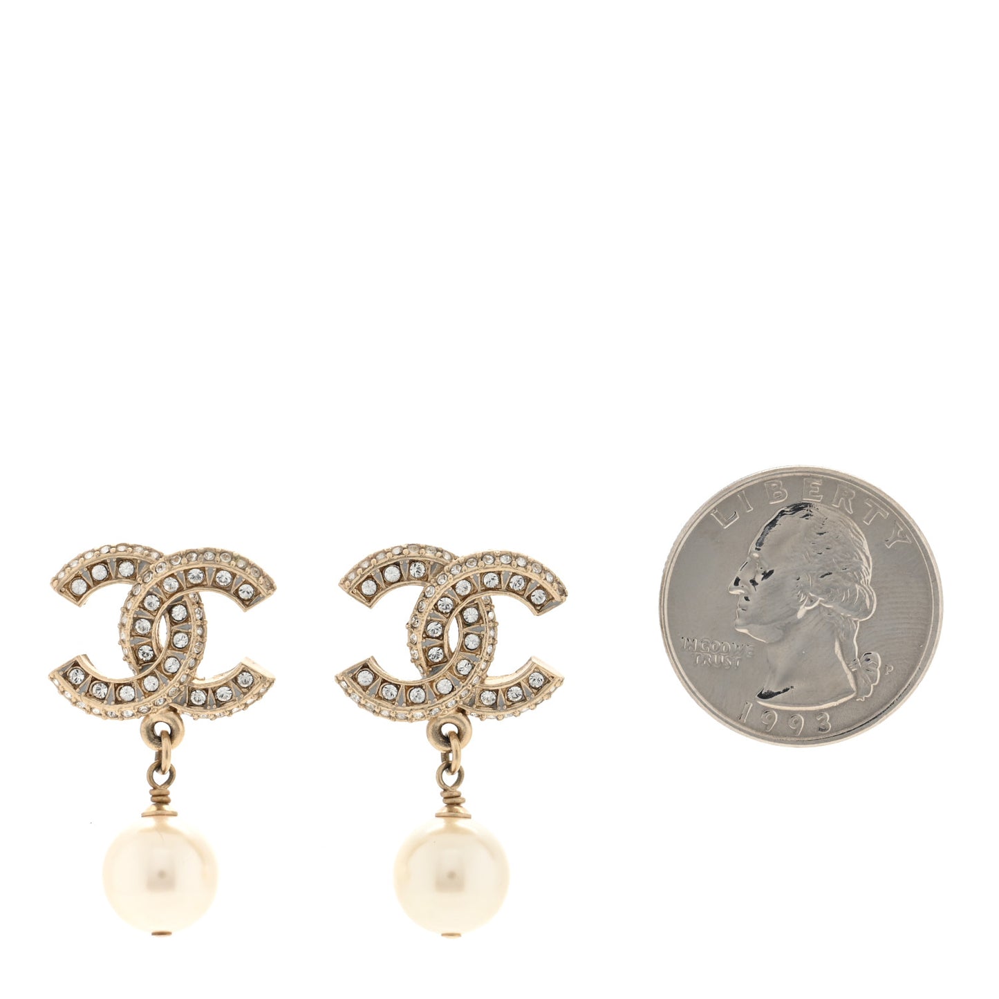 Crystal Pearl CC Drop Earrings Gold