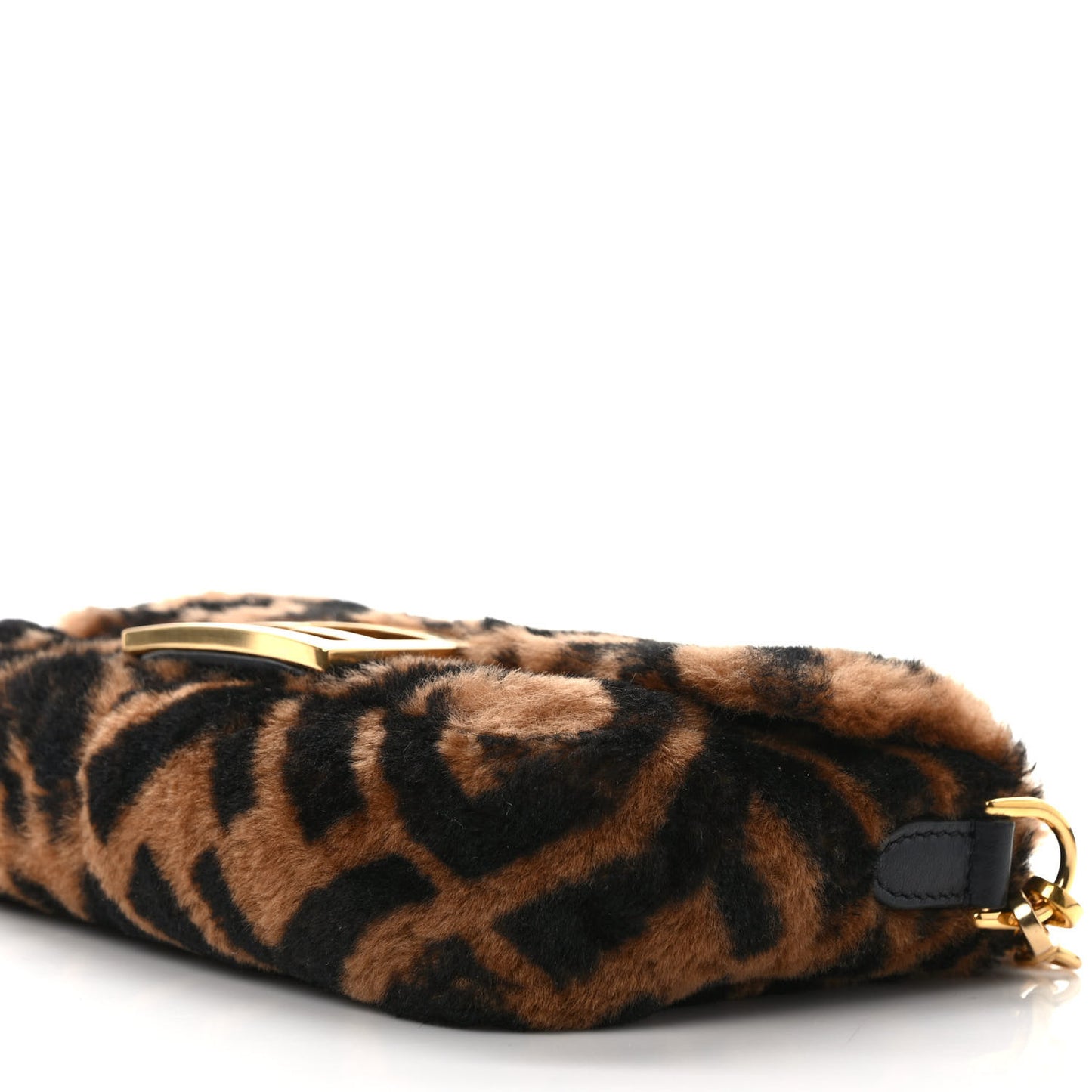 Shearling Vitello Dolce Macro FF 1974 Mini Baguette Tobacco Black
