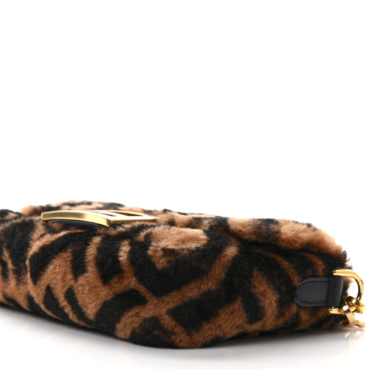 Fendi Shearling Vitello Dolce Macro FF 1974 Mini Baguette Tobacco Black 8 of 8