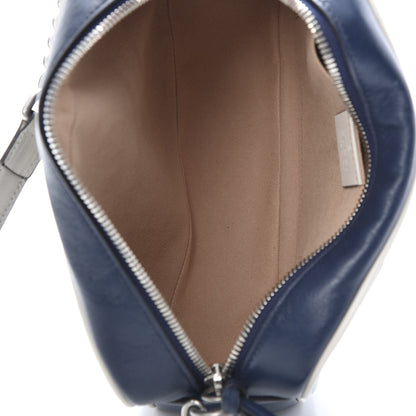Gucci Vintage Effect Calfskin Matelasse Diagonal Small Torchon GG Marmont Chain Shoulder Bag Blue Agata Mystic White 5 of 10
