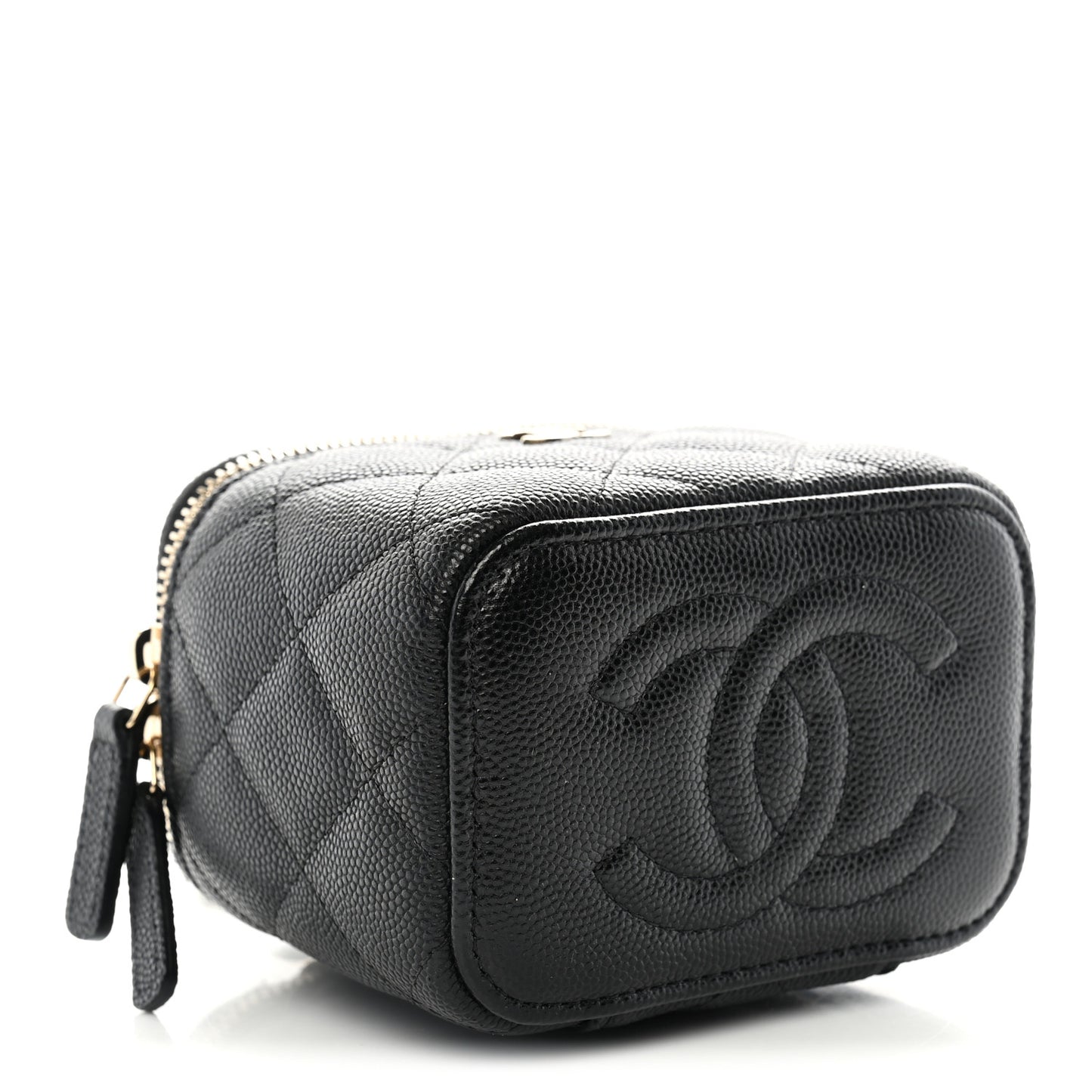 Caviar Quilted CC Mini Vanity Case With Chain Black