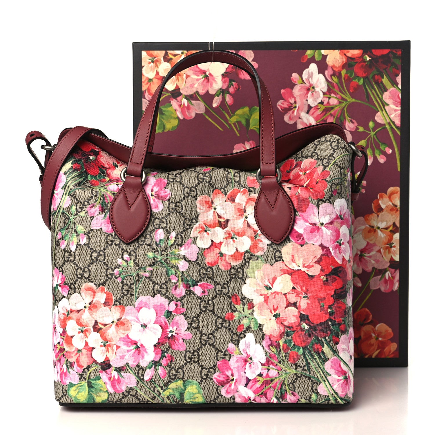 Gucci GG Supreme Monogram Blooms Linea A Foldover Tote Beige Multicolor Dry Rose 10 of 10