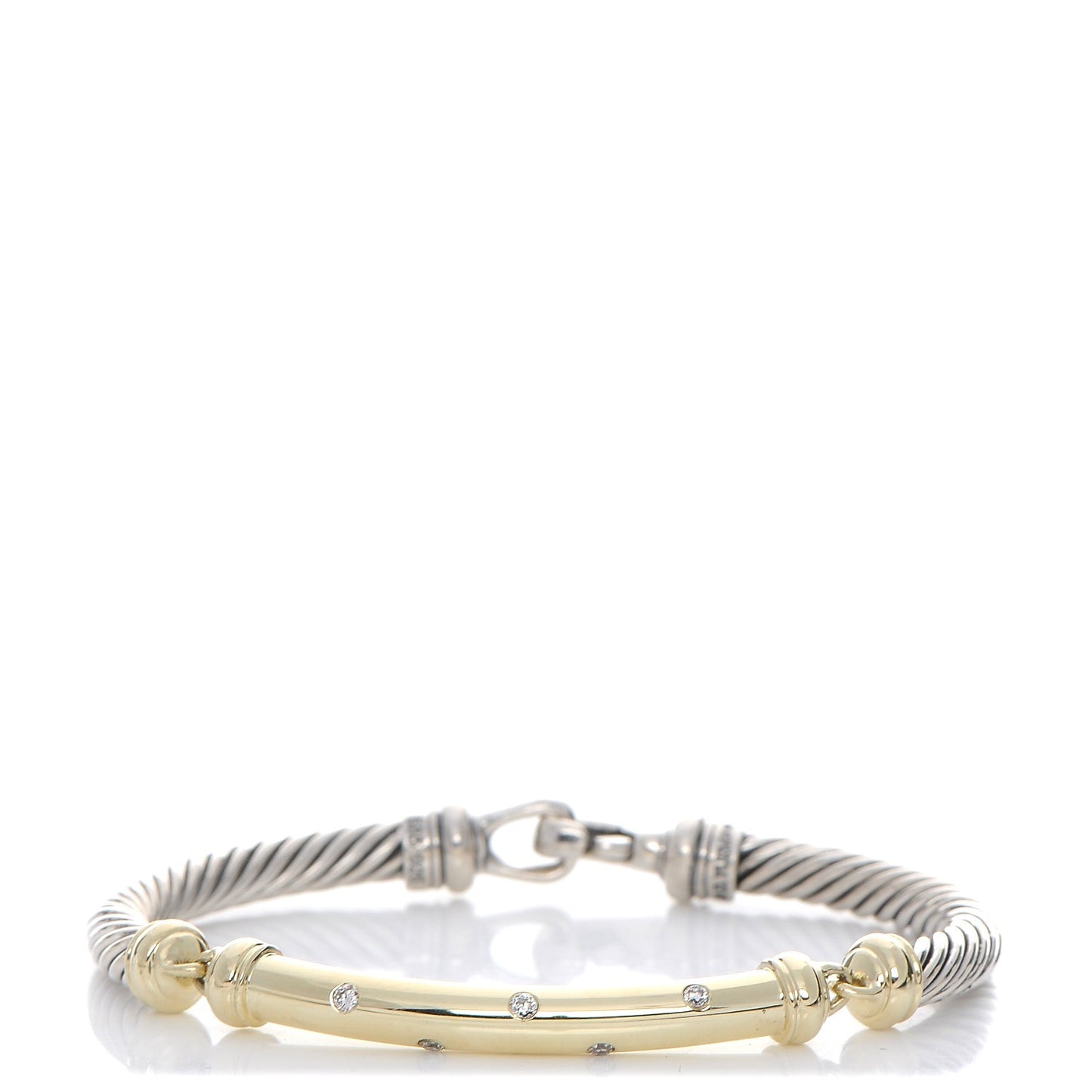 Sterling Silver 14K Yellow Gold Diamond 5mm Metro Cable Bracelet