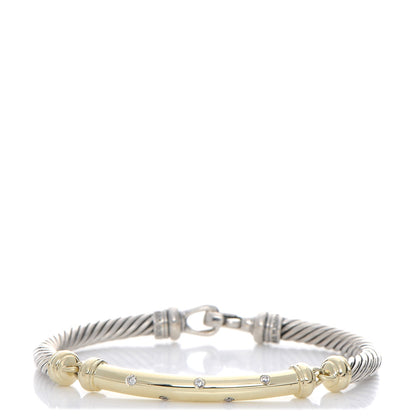 David Yurman Sterling Silver 14K Yellow Gold Diamond 5mm Metro Cable Bracelet 1 of 4