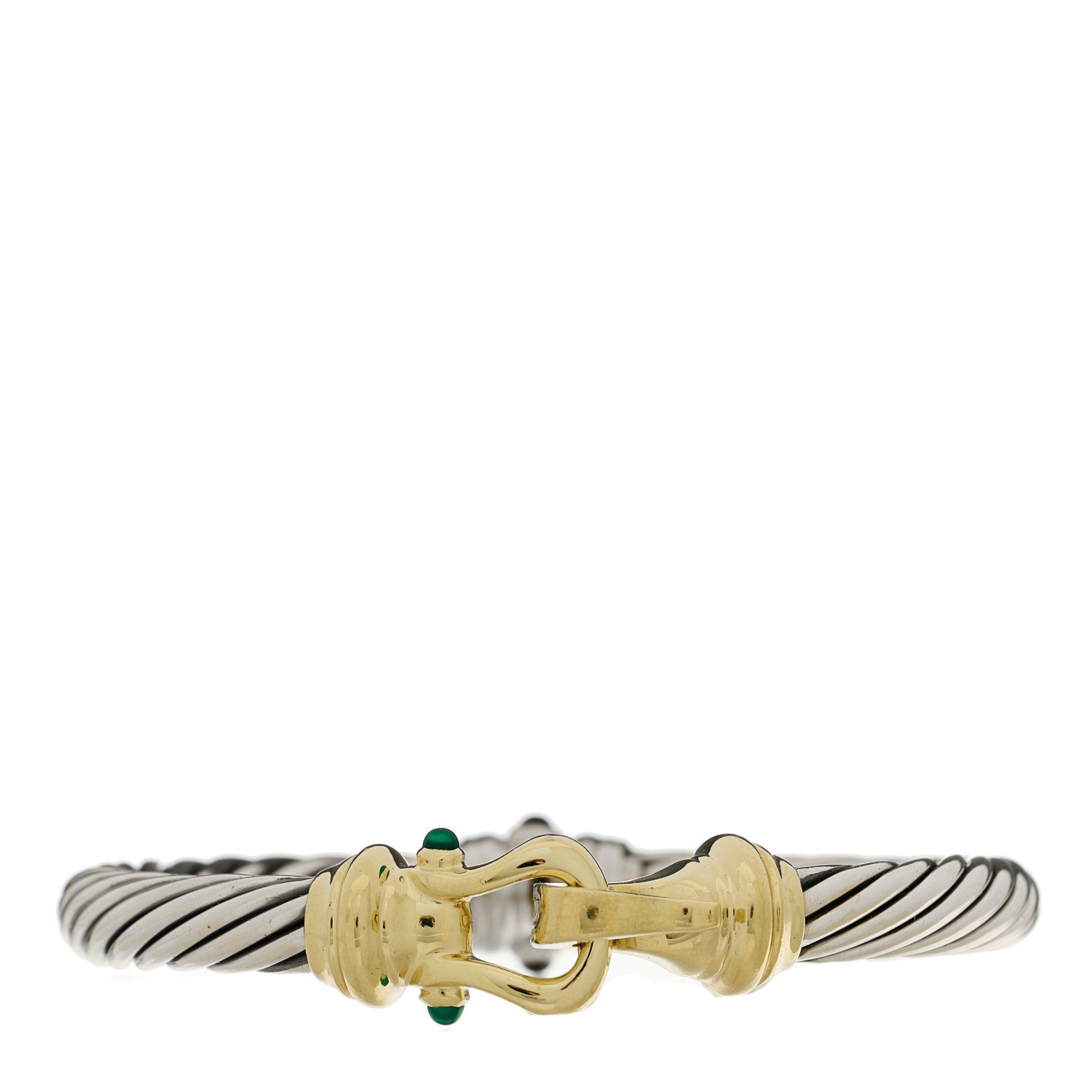 David Yurman Sterling Silver 14K Yellow Gold Rhodolite Green Onyx 7mm Cable Classic Buckle Bracelet 1 of 3