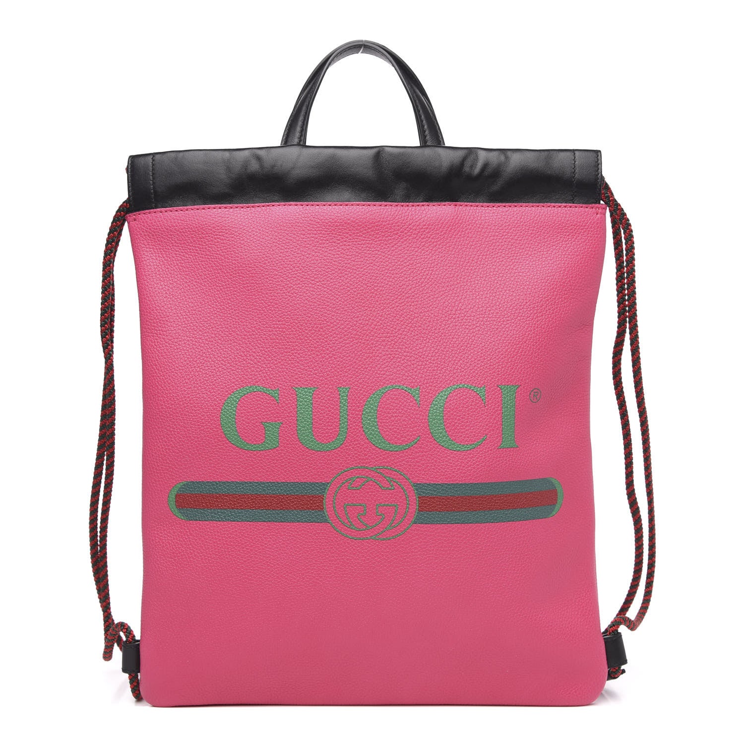 Gucci Grained Calfskin Logo Drawstring Backpack Box Pink Green Black 1 of 9