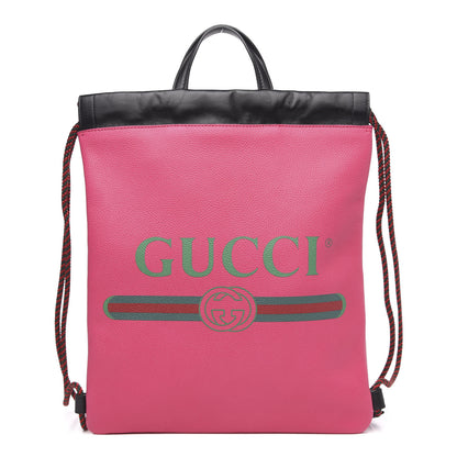 Gucci Grained Calfskin Logo Drawstring Backpack Box Pink Green Black 1 of 9