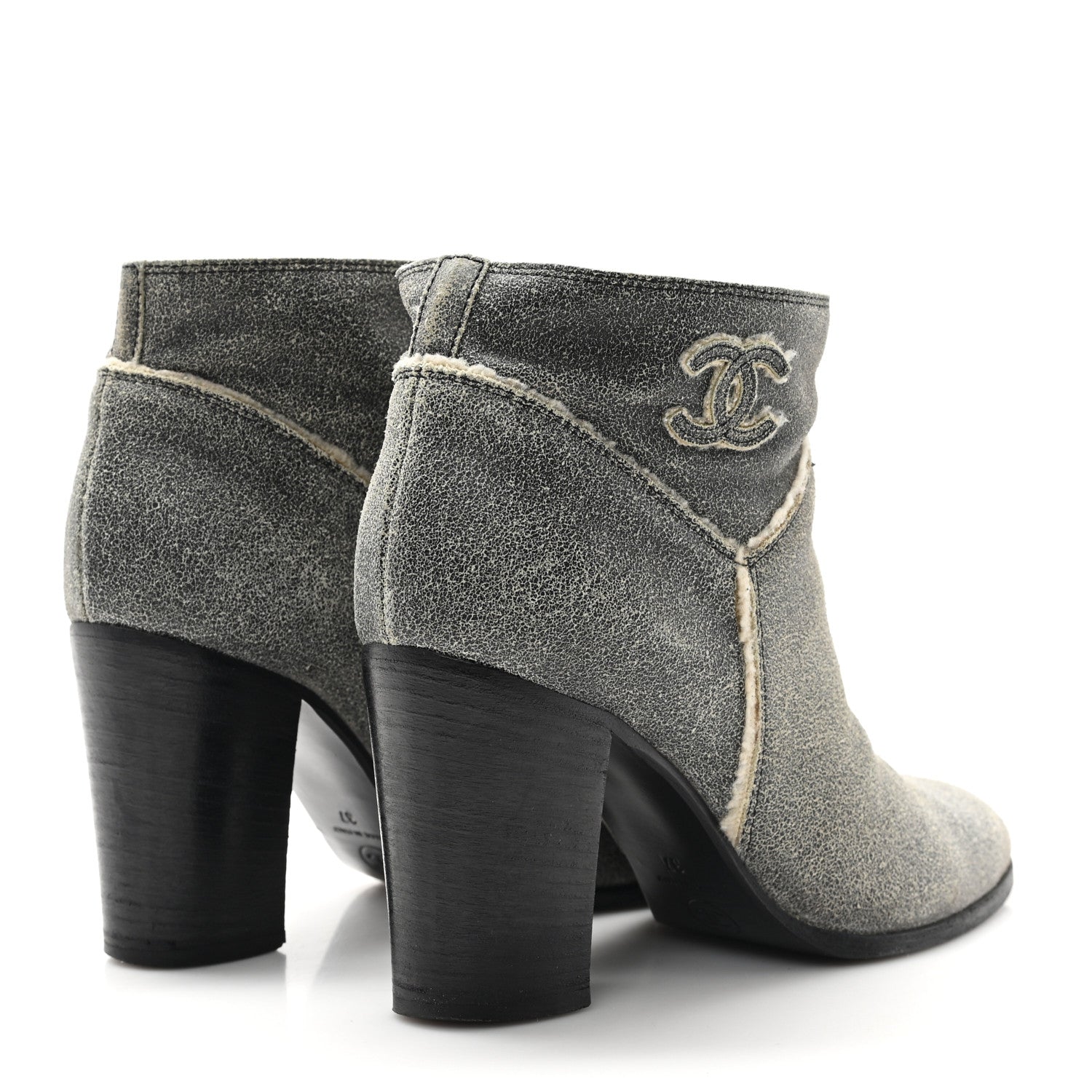 Chanel Suede Calfskin Shearling CC Ankle Boots 37 Beige 5 of 9