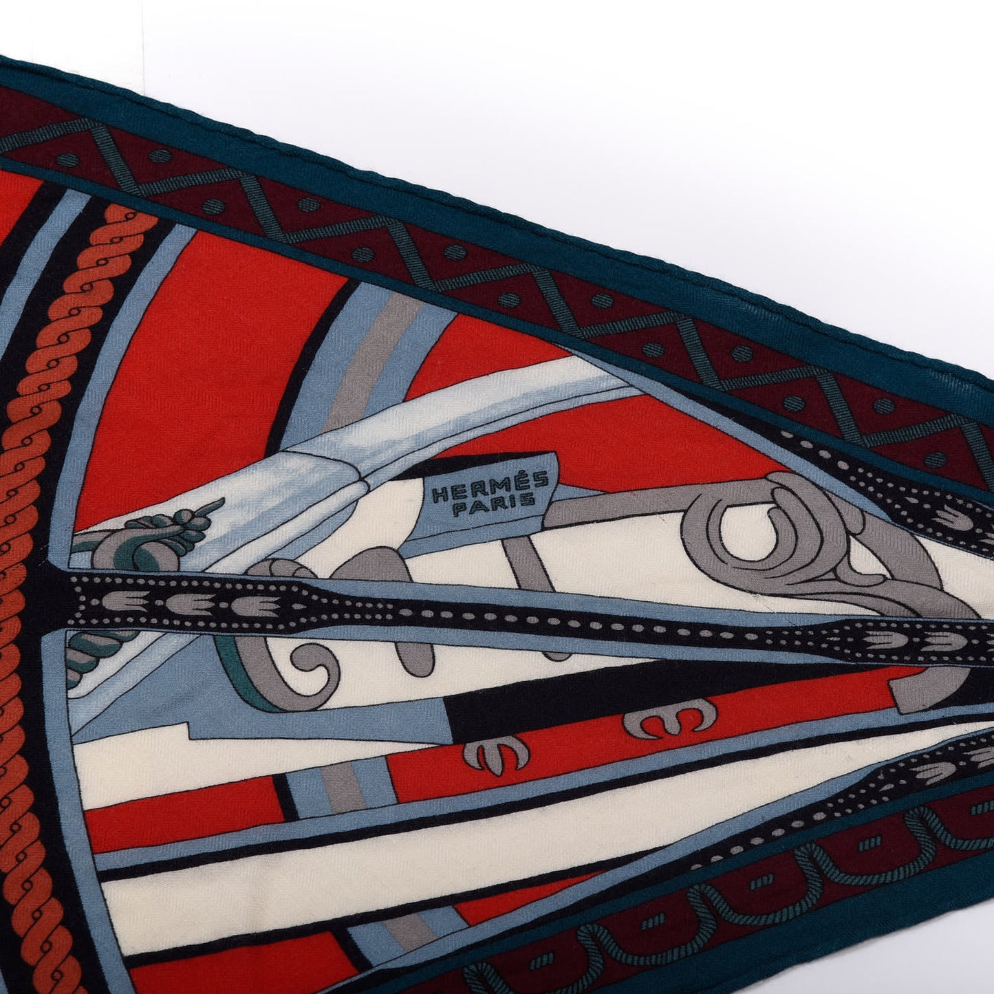 Cashmere Silk Losange Shawl MM Petrole Marine Rouge