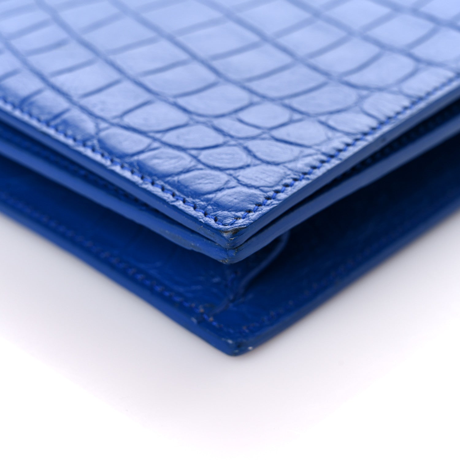 Saint Laurent Calfskin Crocodile Embossed Classic Kate Monogram Clutch Royal Blue 9 of 17