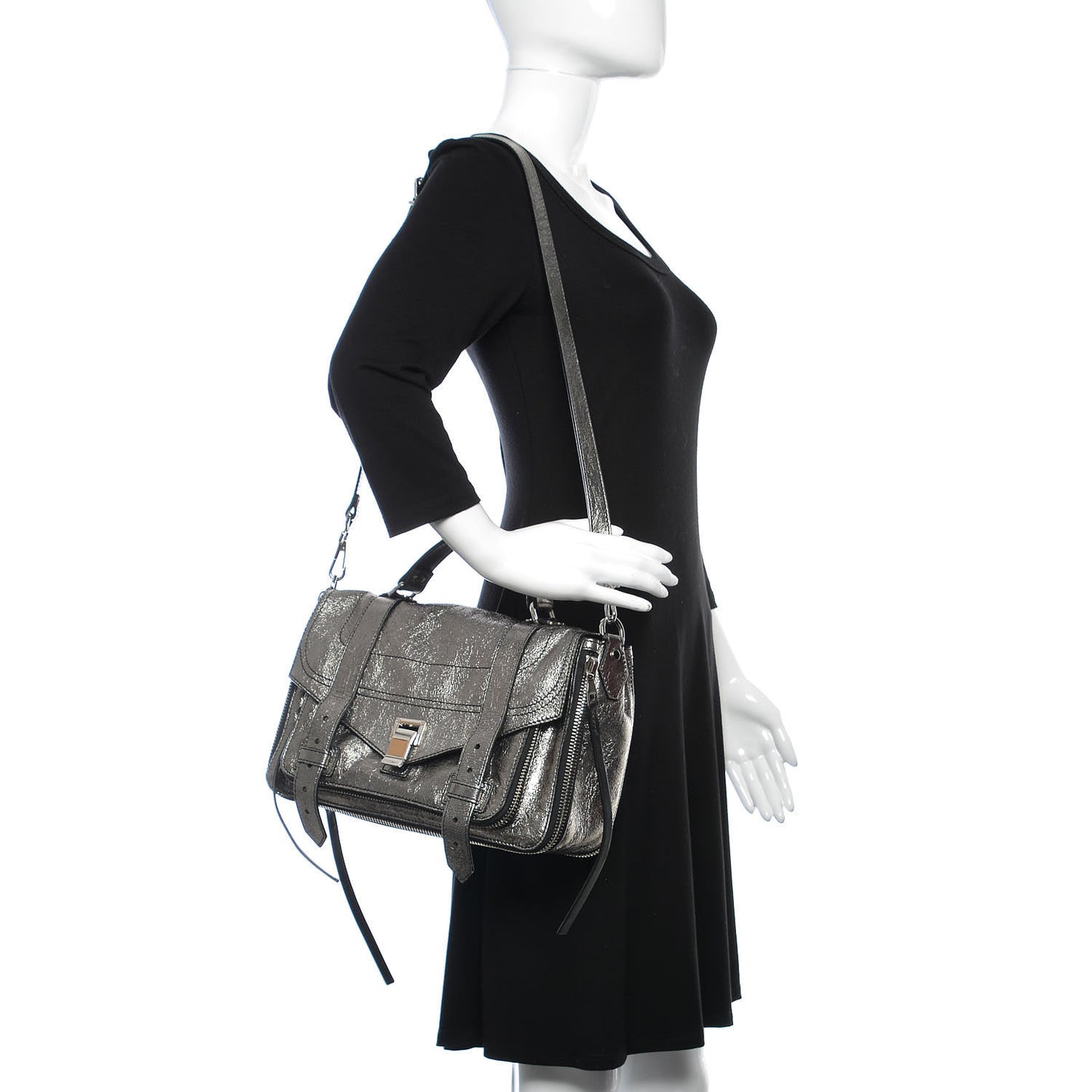 Metallic Paper Lambskin Medium PS1 Plus Zip Satchel Dark Silver