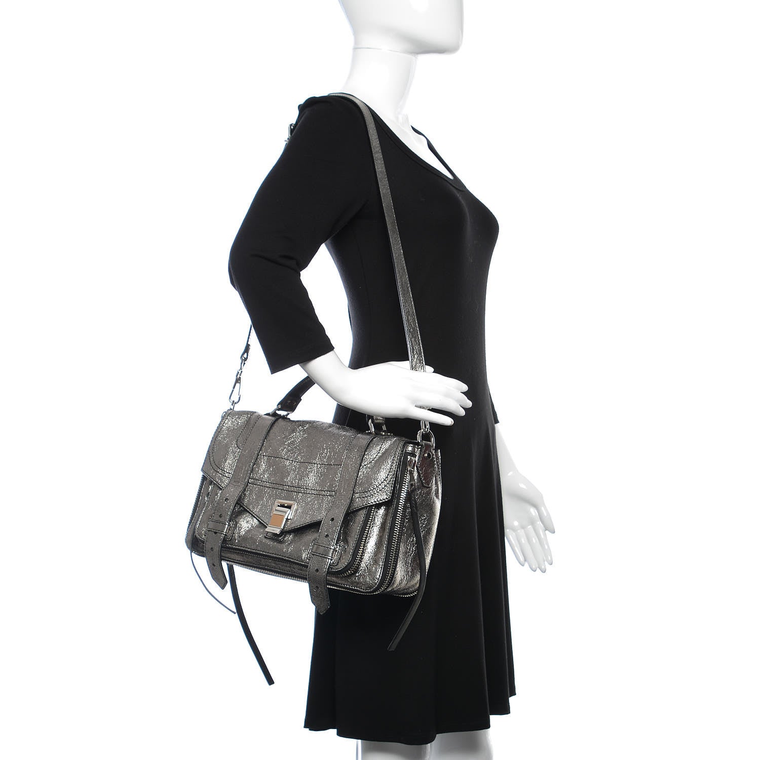 Proenza Schouler Metallic Paper Lambskin Medium PS1 Plus Zip Satchel Dark Silver 2 of 10