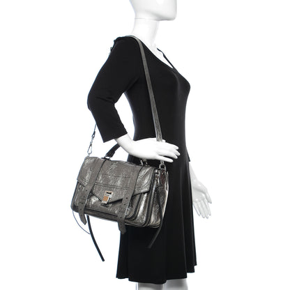 Proenza Schouler Metallic Paper Lambskin Medium PS1 Plus Zip Satchel Dark Silver 2 of 10
