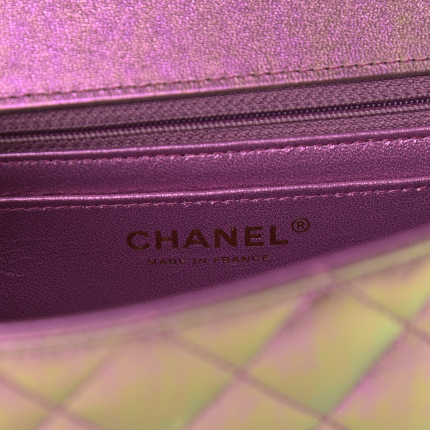 Iridescent Lambskin Quilted Mini Rectangular Flap Purple