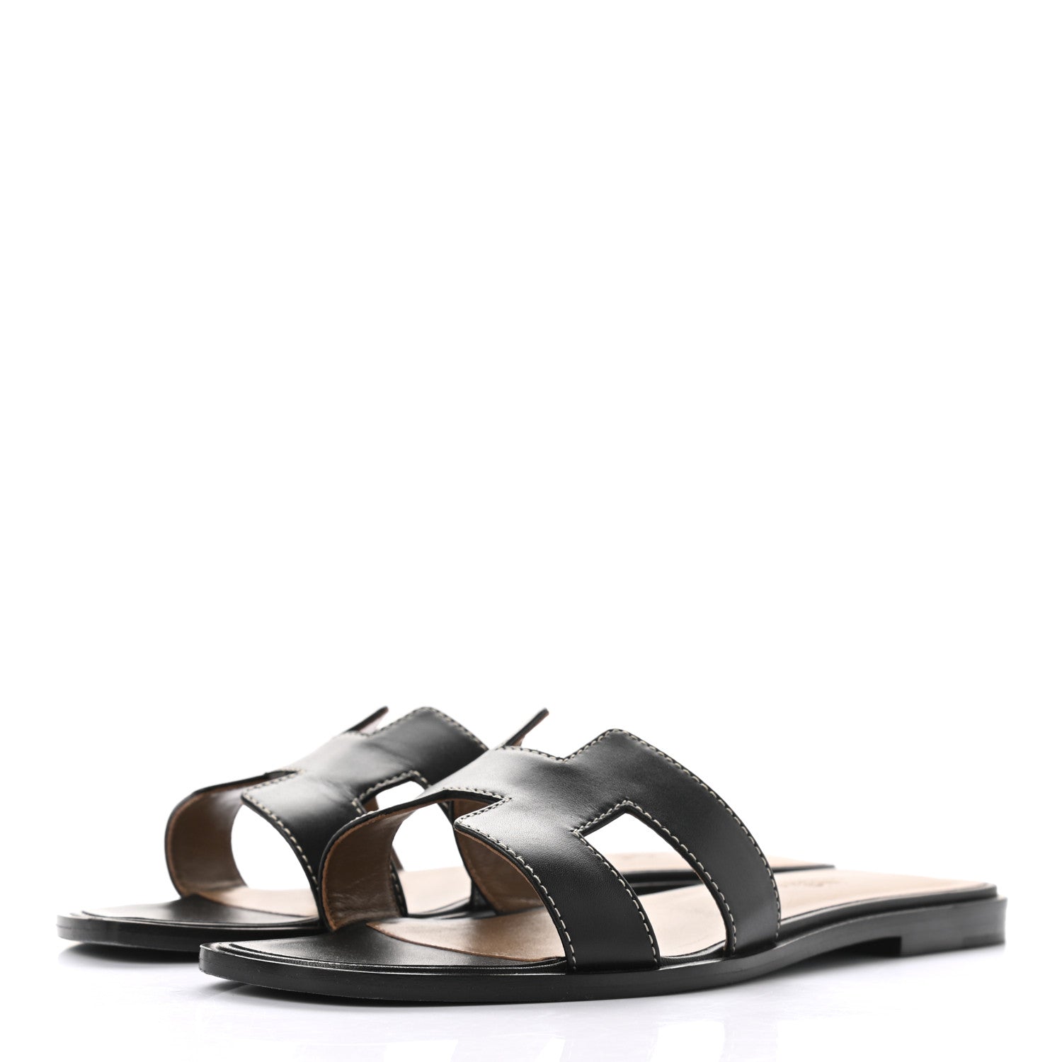 Hermes Box Calfskin Oran Sandals 38 Black 3 of 8