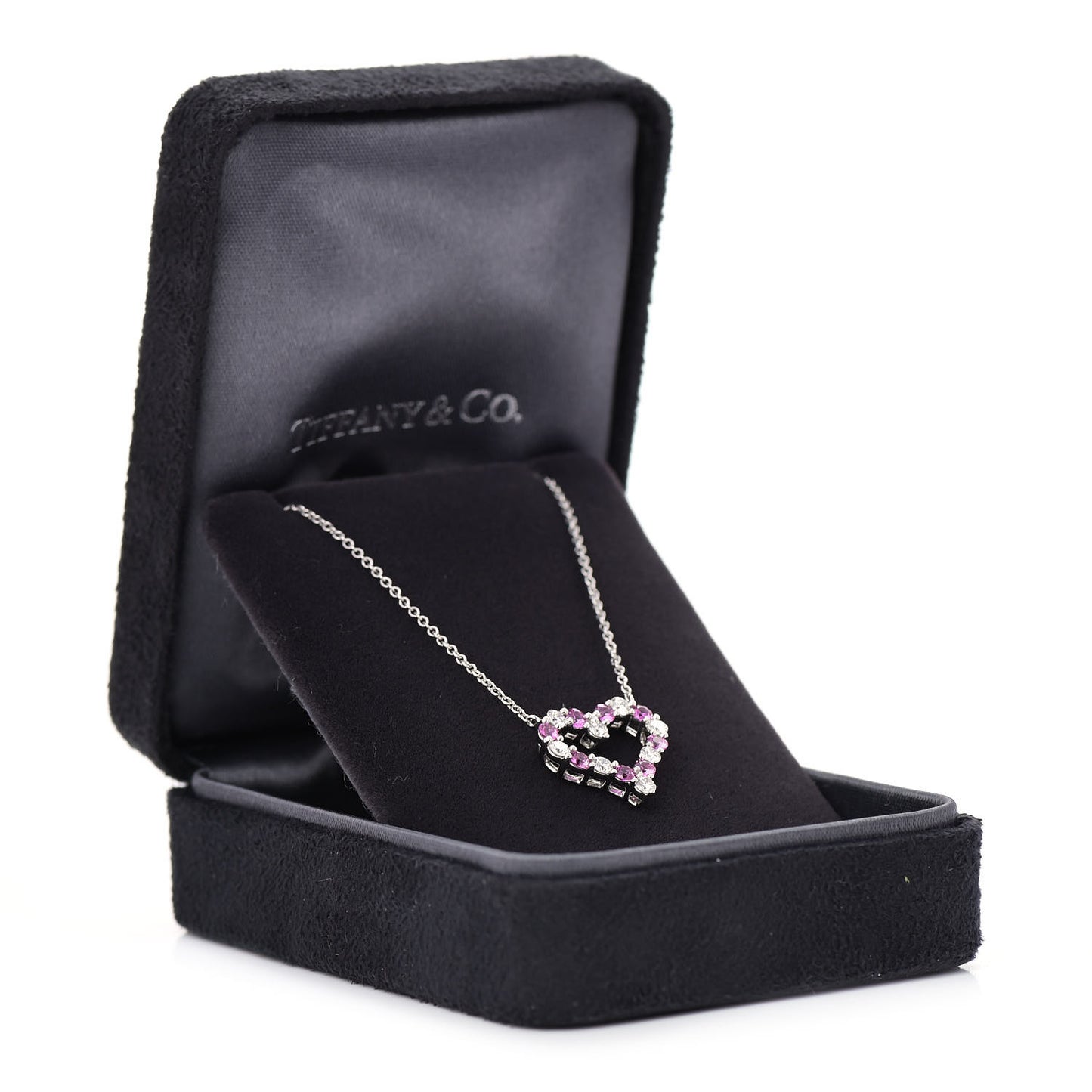 Platinum Diamond Pink Sapphire Heart Pendant Necklace