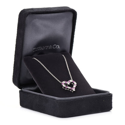 Tiffany Platinum Diamond Pink Sapphire Heart Pendant Necklace 7 of 7