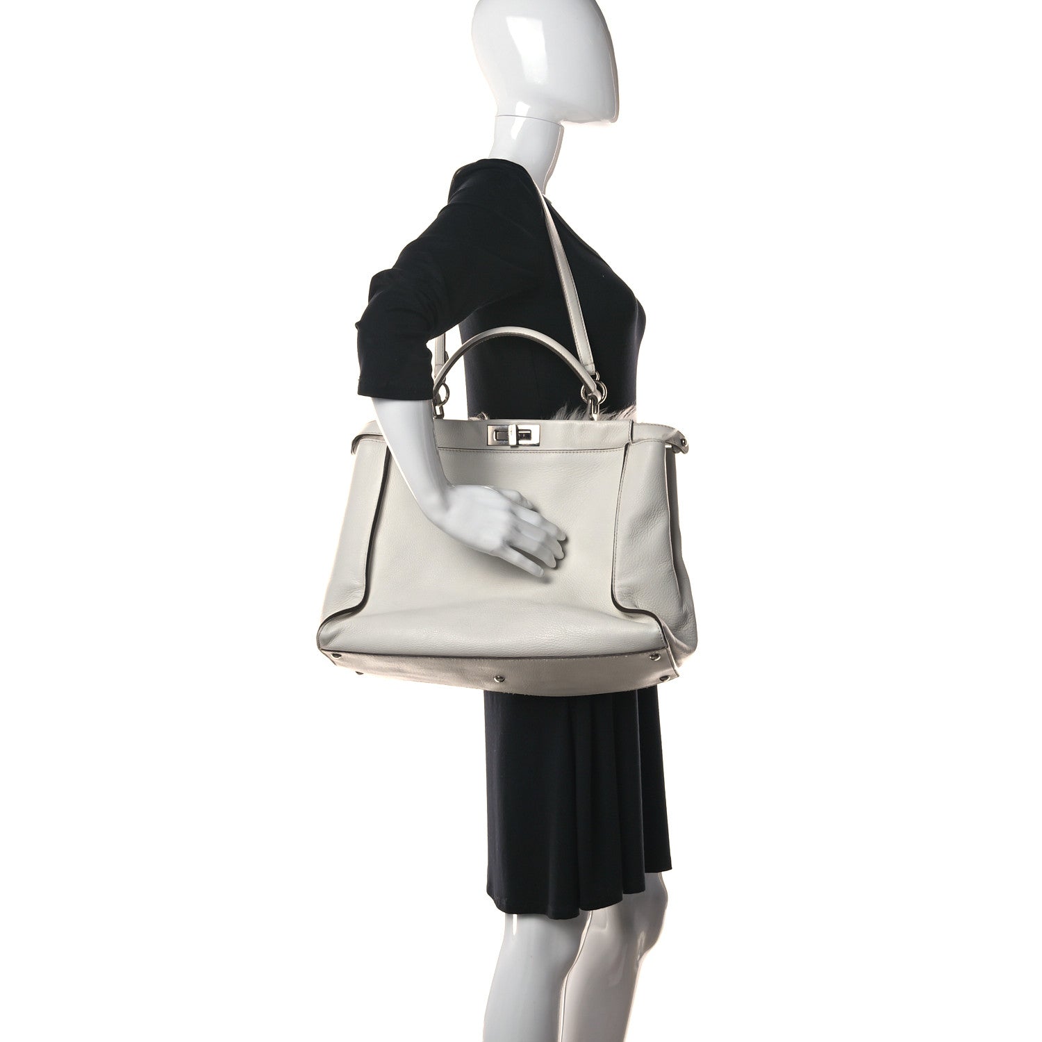 Fendi Calfskin Fur Monster Eyes Large Peekaboo Iconic Satchel White 2 of 27
