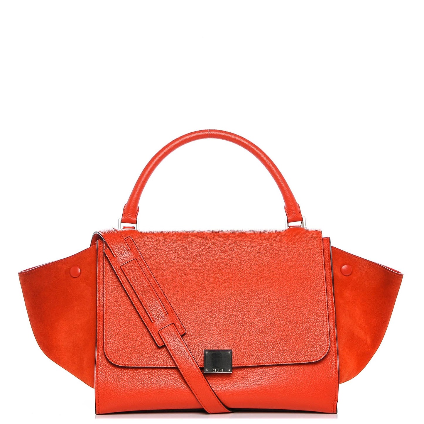 Drummed Calfskin Suede Medium Trapeze Vermillion