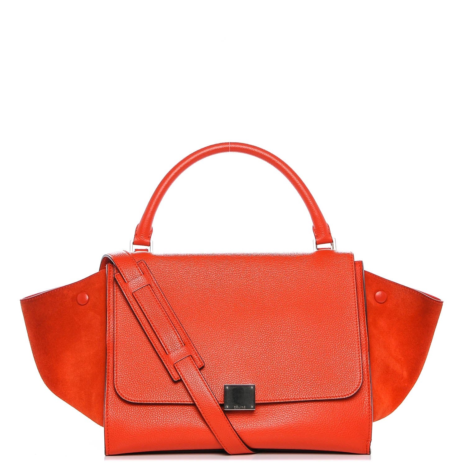 Celine Drummed Calfskin Suede Medium Trapeze Vermillion 1 of 7