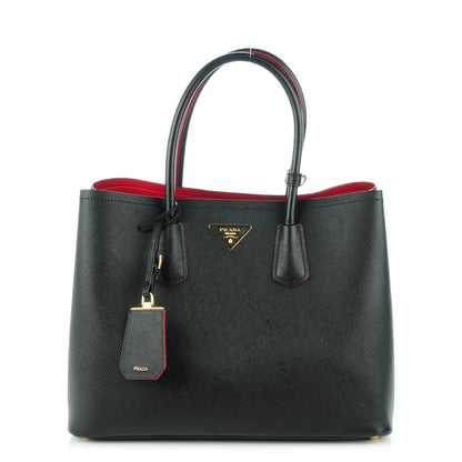Prada Saffiano Cuir Large Double Bag Nero Black Ciliegia 1 of 8