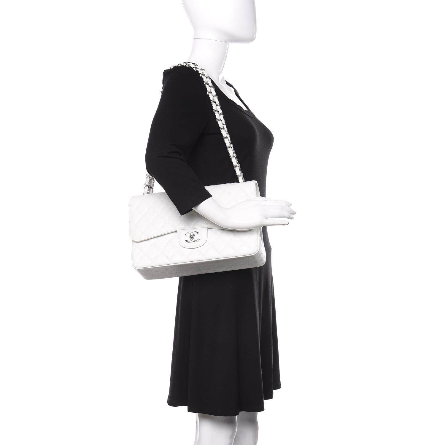 Chanel Caviar Quilted Jumbo Double Flap White 2 of 10