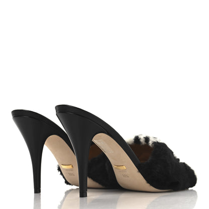 Gucci X ADIDAS Malaga Kid Fur Horsebit High Heel Mules 39.5 Black White 5 of 11