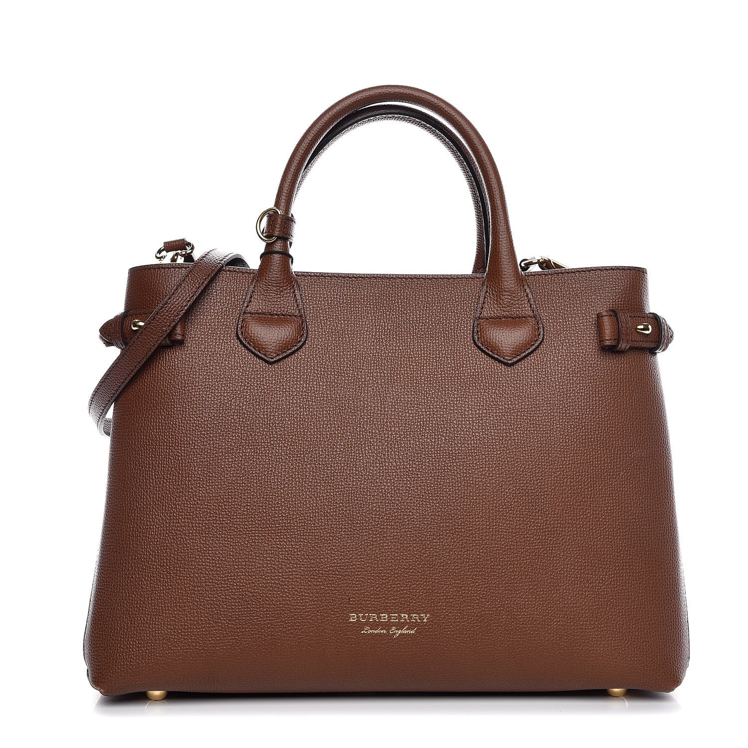 Burberry Grainy Calfskin House Check Medium Banner Tote Tan 1 of 8