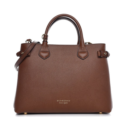 Burberry Grainy Calfskin House Check Medium Banner Tote Tan 1 of 8