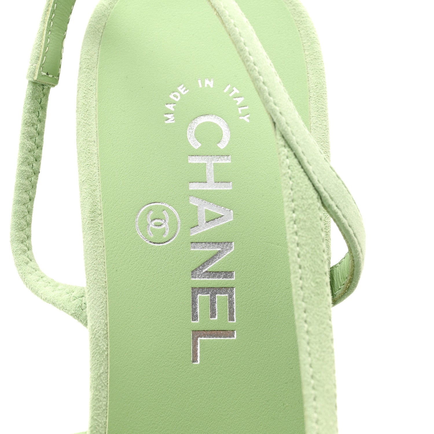 Chanel Suede Grosgrain Studded Cap Toe CC Slingback Pumps 40.5 Green Black 7 of 9