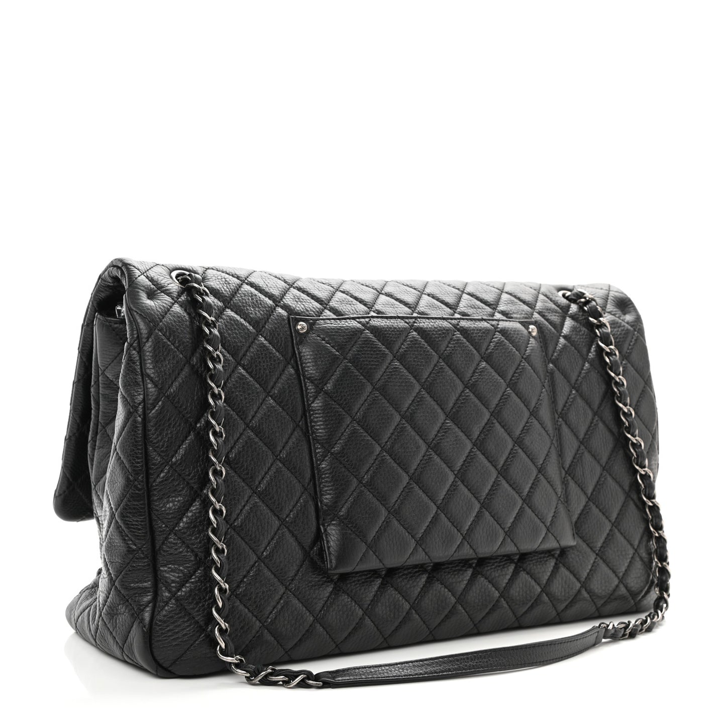 Calfskin Quilted XXL Travel Flap Bag Black