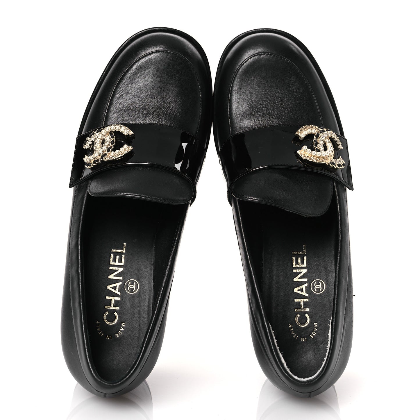 Lambskin Pearl Crystal Quilted CC Loafers 38 Black