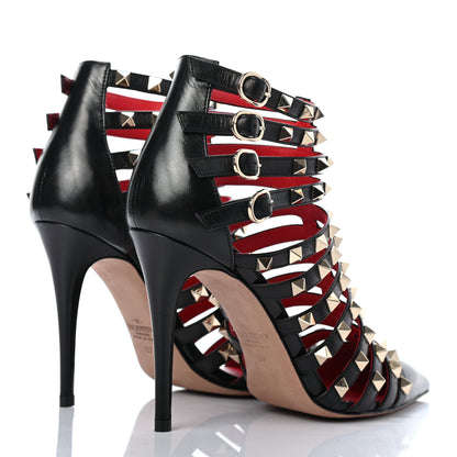 Valentino Garavani Kidskin Rockstud Alcove Cage 100mm Booties 37 Black 4 of 8