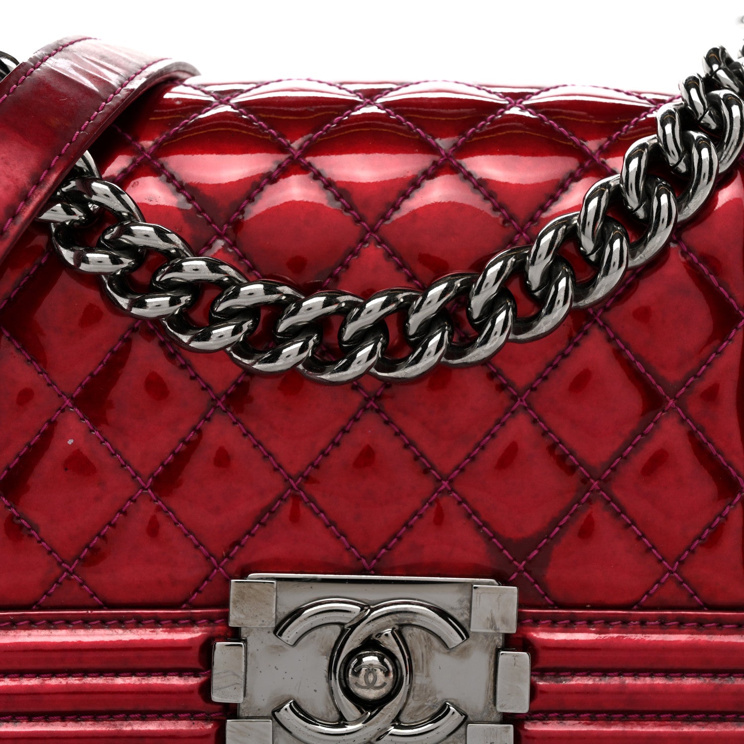Chanel Metallic Patent Calfskin Quilted Small Boy Flap Pink 8 of 13